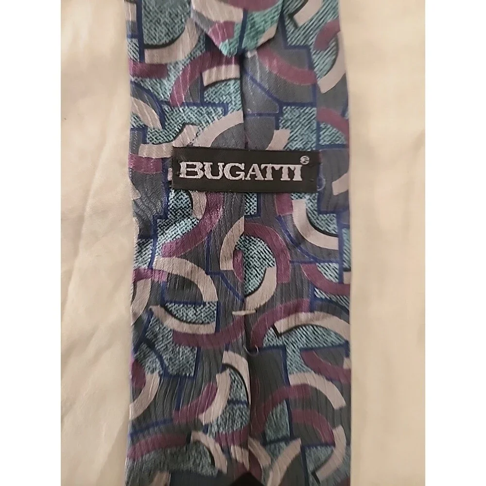 Bugatti Mens Tie 100% Silk Abstract Pattern Multicolored